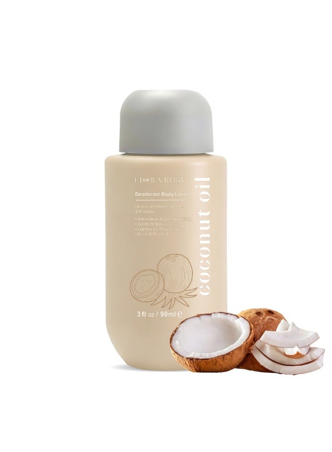 Flora Ruby عطر مزيل العرق فلورا روبي: لوشن مرطب للجسم بسعة 90 مل - برائحة جوز الهند، ترطيب يدوم طويلاً، يمنع الجفاف والتشقق، زجاجة واحدة يمكن استخدامها لليدين والجسم. - Image 1